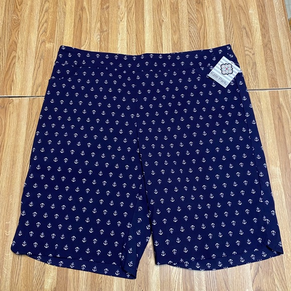Kate Park Pants - Kate Park Women’s Stretch Pull-On Shorts Navy Blue White Anchor Size 2X NWT